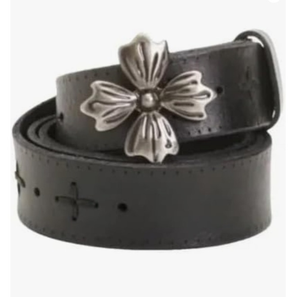 Patricia Nash Black Leather‎ Belt – Astrid Style, Size L with Silver Buckle